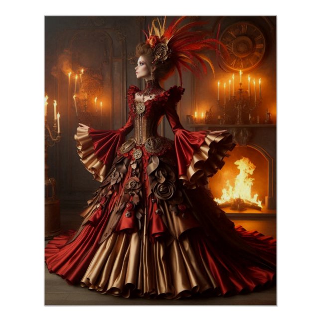 Póster Fênix Fire Queen Steampunk Victorunk Industrial (Frente)