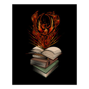 Póster Fênix Ressurgindo das Chamas dos Livros Fantasia M