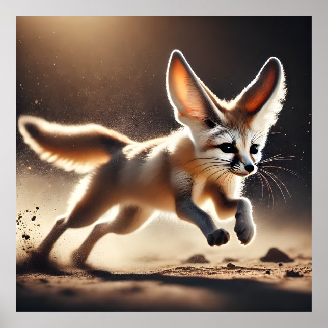 Poster Fennec Fox in Motion Dynamic Desert Wildlife Poste (Frente)