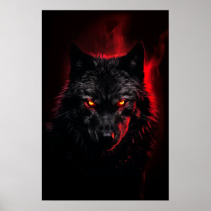 Poster Fenrir - Lobo Negro com Olhos Vermelhos