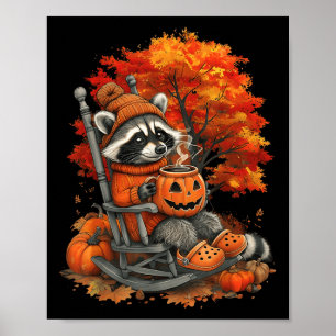 Poster Feral Girl Fall Raccoon Halloween Pumpkin Raccoon