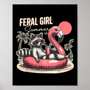 Poster Feral Girl Summer Engraçado Memória Feral Raccoon