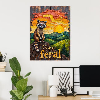 Poster Feral Silhouette: Raccoon contra a configuração do
