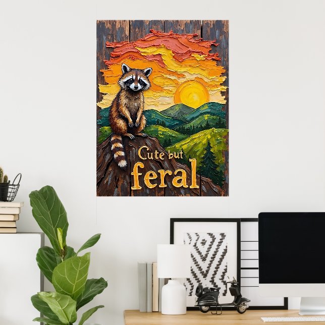 Poster Feral Silhouette: Raccoon contra a configuração do (Escritório em casa)