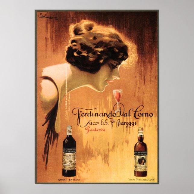 Poster FERDINANDO DAL CORNO Padova Vinho Italiano Antigo  (Frente)