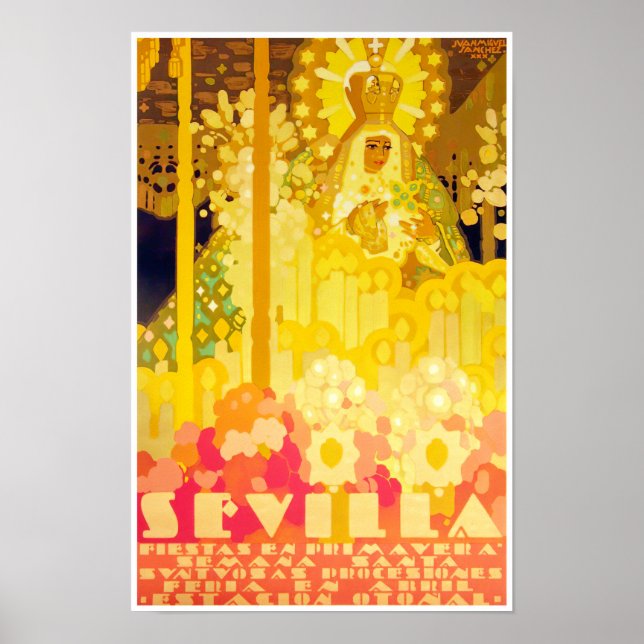 Poster Feria de Sevilla Espanha viagens vintage (Frente)