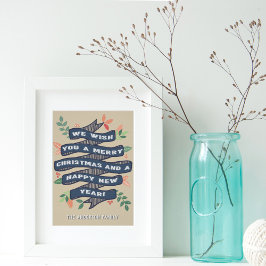 Poster Feriado de Bandeira de Natal Floral Whimsical