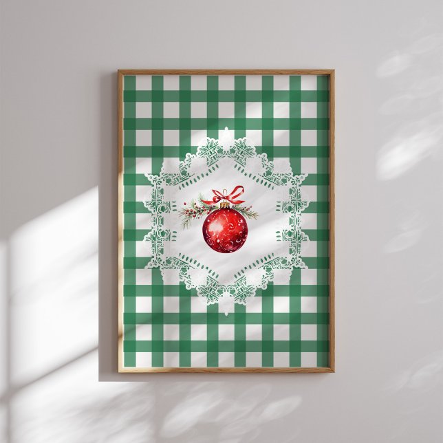 Poster Feriado de Gingham Verde do Enfeites de natal Verm (Criador carregado)