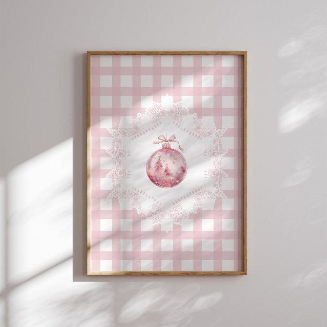 Poster Feriado de Gingham Verde, Enfeites de natal Rosa (Criador carregado)