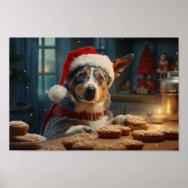 Poster Feriado de Natal de Cães de Pecuária Australiano (Frente)