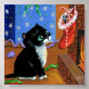 Póster Feriado de Natal de Gato Preto Tuxedo Kitten