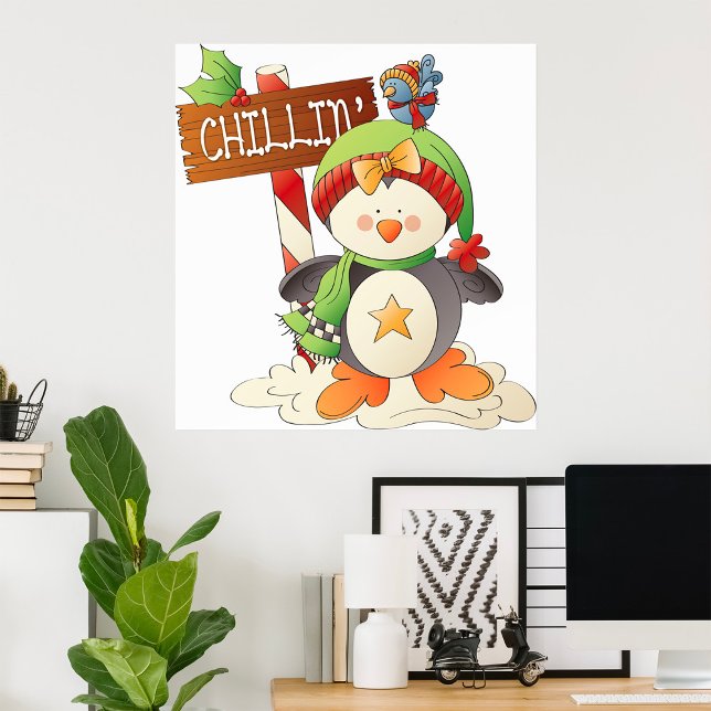 Poster Feriado de Natal do Pinguim e Pássaro (Criador carregado)