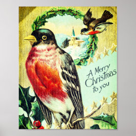 Poster Feriado de Natal para aves da Vintage