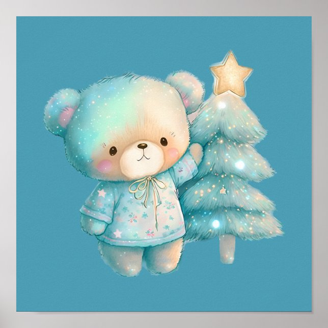 Poster Feriado em Urso Bonito e Árvore de Natal (Frente)