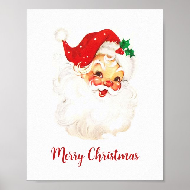 Poster Feriado Vermelho Bonito Vintage Papai Noel Natal (Frente)