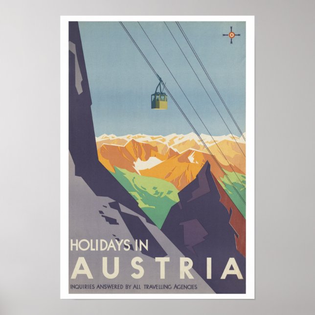 Poster Feriados de viagens vintage na Áustria (Frente)