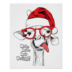 Póster Feriados do girafa do Natal do hipster