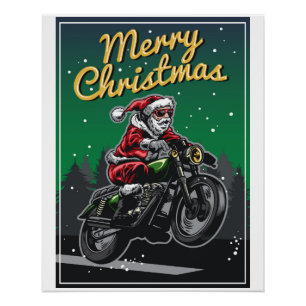 Póster Feriados do papai noel da motocicleta do Feliz