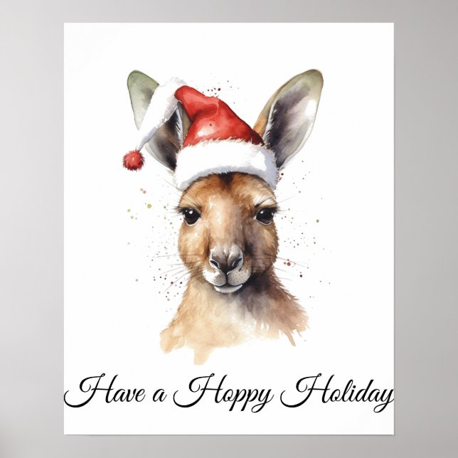 Poster Férias Alegres, Canguru de Natal personalizado (Frente)