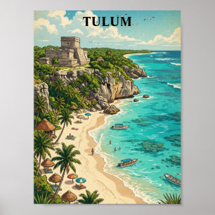 Poster Férias Coloridas em Tulum, México, Viagem Retro