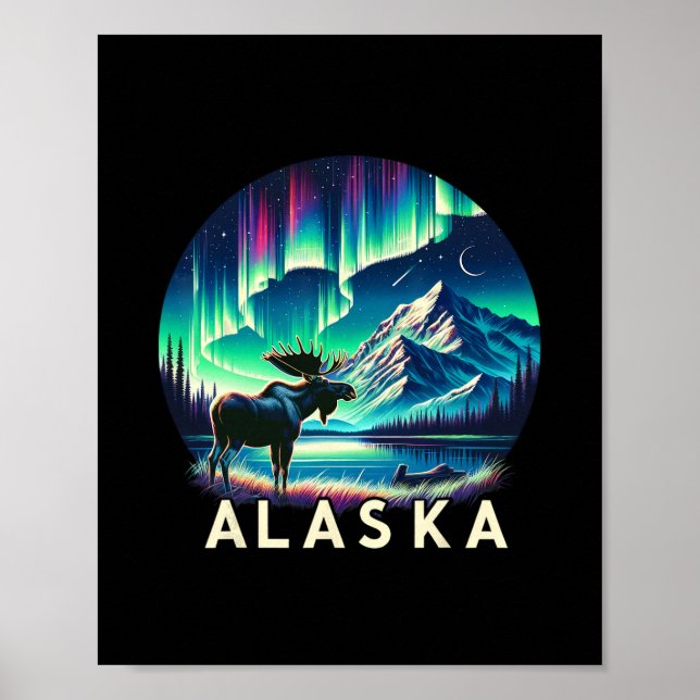 Poster Férias de Alce para Visualização da Aurora das Luz (Frente)