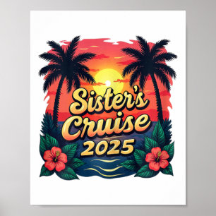 Poster Férias de Cruzeiro das Irmãs Vintage Pôr do Sol Cr