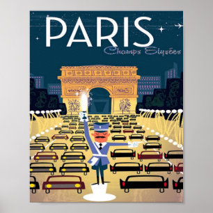 Poster Férias de turismo de retro-turismo em Paris, Franç