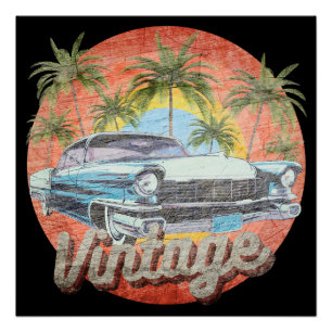 Póster Férias de Verão de Carro Antigo Rústico