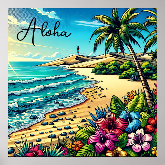 Poster Férias do Oceano Tropical Aloha (Frente)