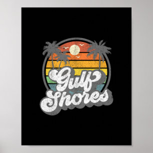 Poster Férias em Gulf Shores Alama Palmeira Retro Praia 7
