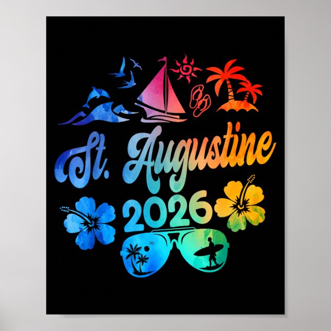 Poster Férias em St. Augustine Flórida 2026 Tie Dye Verão (Frente)