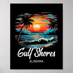 Poster Férias Familiares Retro Sunset Alabama Golfo Loari