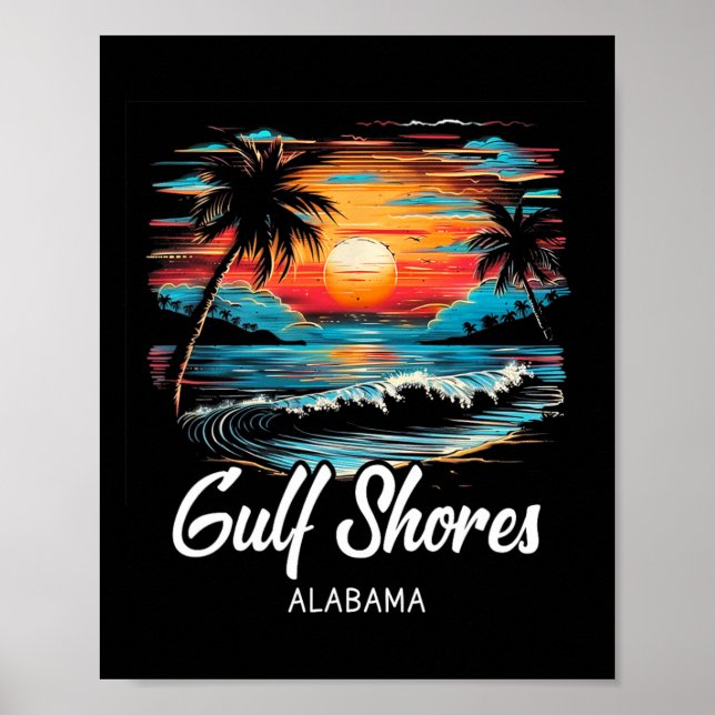 Poster Férias Familiares Retro Sunset Alabama Golfo Loari (Frente)