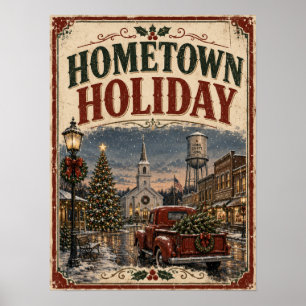 Poster Férias na Cidade Natal Caminhão Vermelho Vintage N