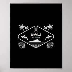 Poster Férias na Ilha da Indonésia Tartaruga Marinha Palm
