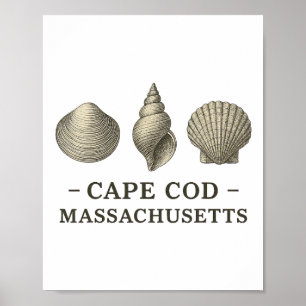 Poster Férias na Praia de Cape Cod Vintage Conchas Marinh