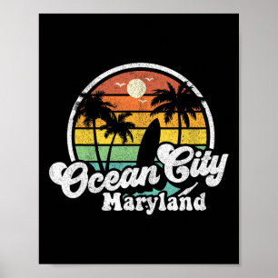 Poster Férias na Praia de Ocean City Maryland Surf Retro 
