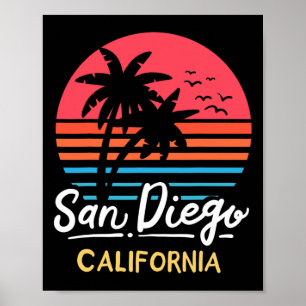 Poster Férias na Praia de San Diego Califórnia Vintage