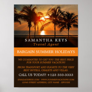 Poster Férias Tropicais Sunset, Anúncio de agente Viagem