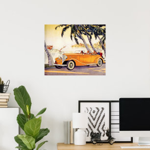 Póster Férias Vintage em Carro Convertível