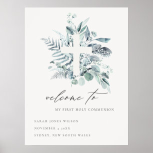 Poster Fern Foliage Cross First Santa Comunhão de Boas-vi