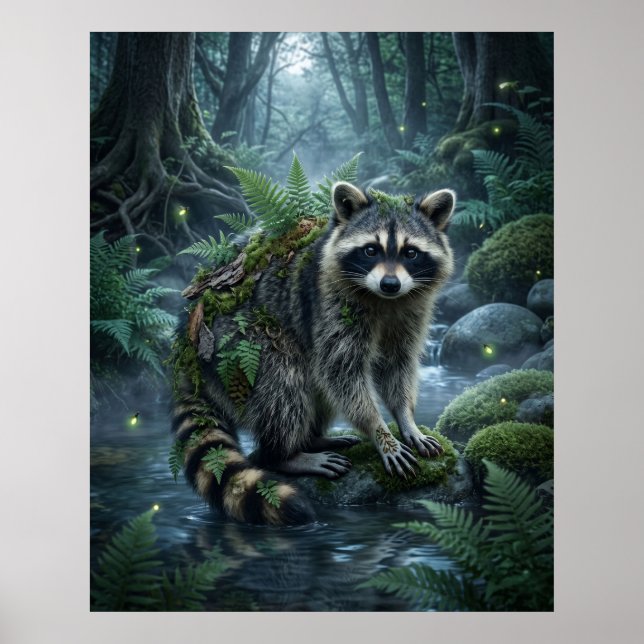 Poster Fern Raccoon Forest Mischief (Frente)
