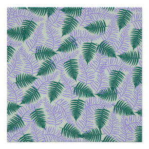 Póster Fern roxo verde deixa padrão de flores retrô 70s