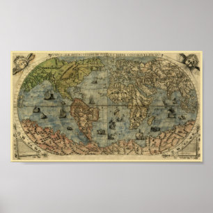 Poster Fernando Bertelli 1565 Mapa do Mundo