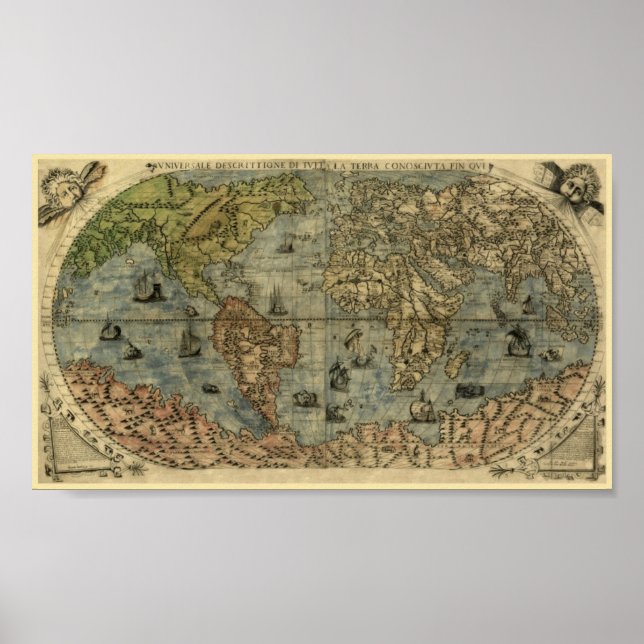 Poster Fernando Bertelli 1565 Mapa do Mundo (Frente)