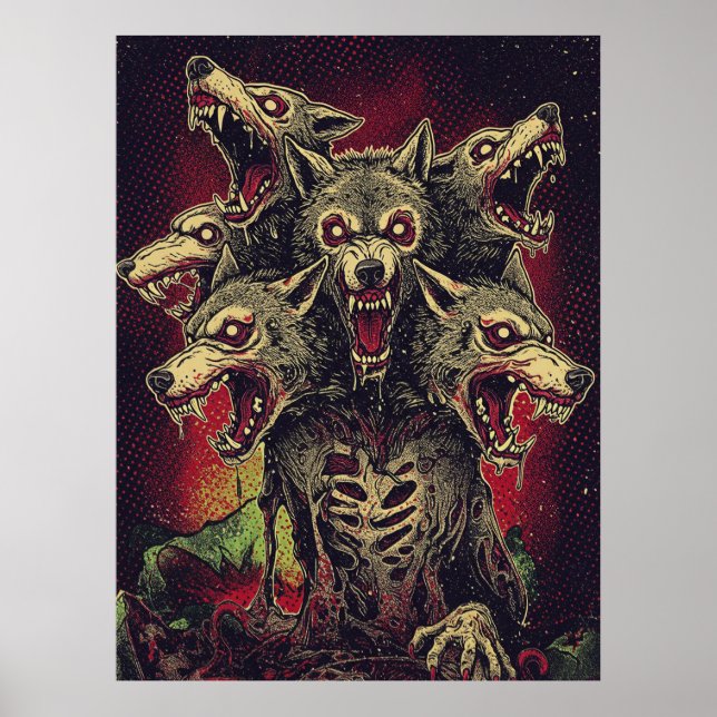 Poster Ferocious Three-Headed Werewolf Beast (Frente)
