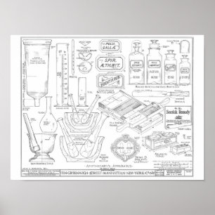 Poster Ferramentas apótecas ilustrações de arte de vintag