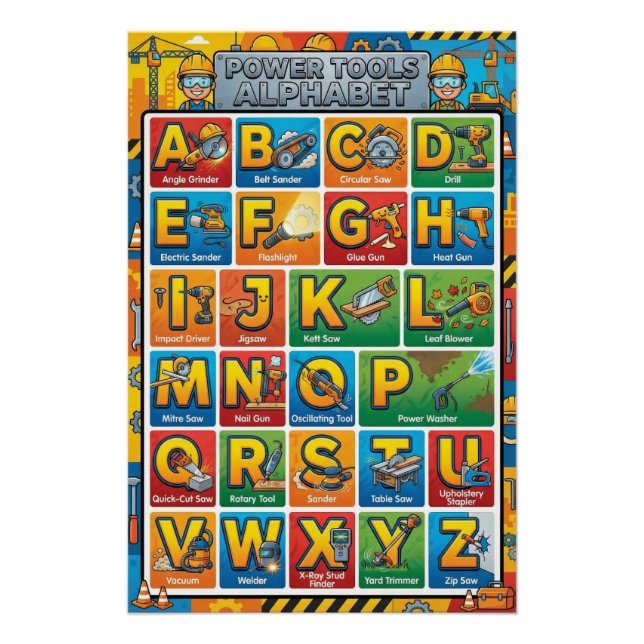 Póster Ferramentas de A-Z em Potência Alfabeto (Frente)
