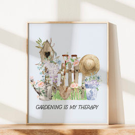 Poster Ferramentas de jardinagem floral de aquarelas e co