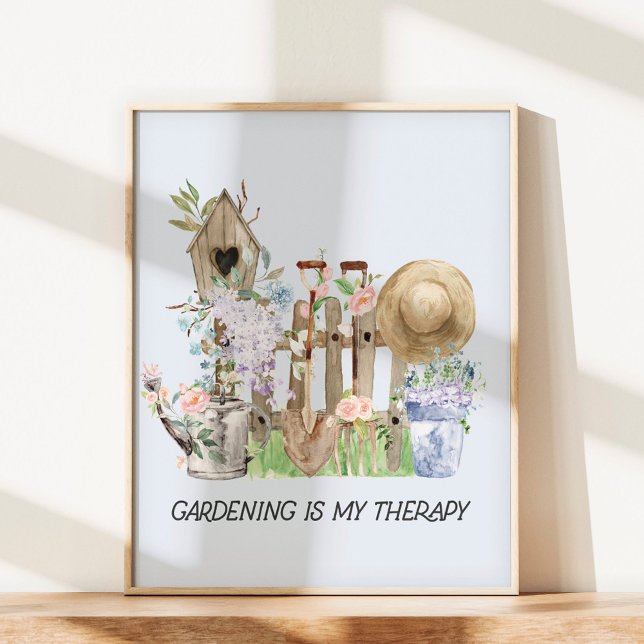 Poster Ferramentas de jardinagem floral de aquarelas e co (In situ under sunlight)